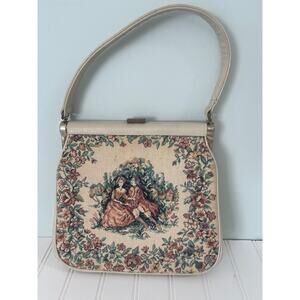 Vintage JR Florida Tapestry Man Woman Scene Handbag Purse Tote 9"
